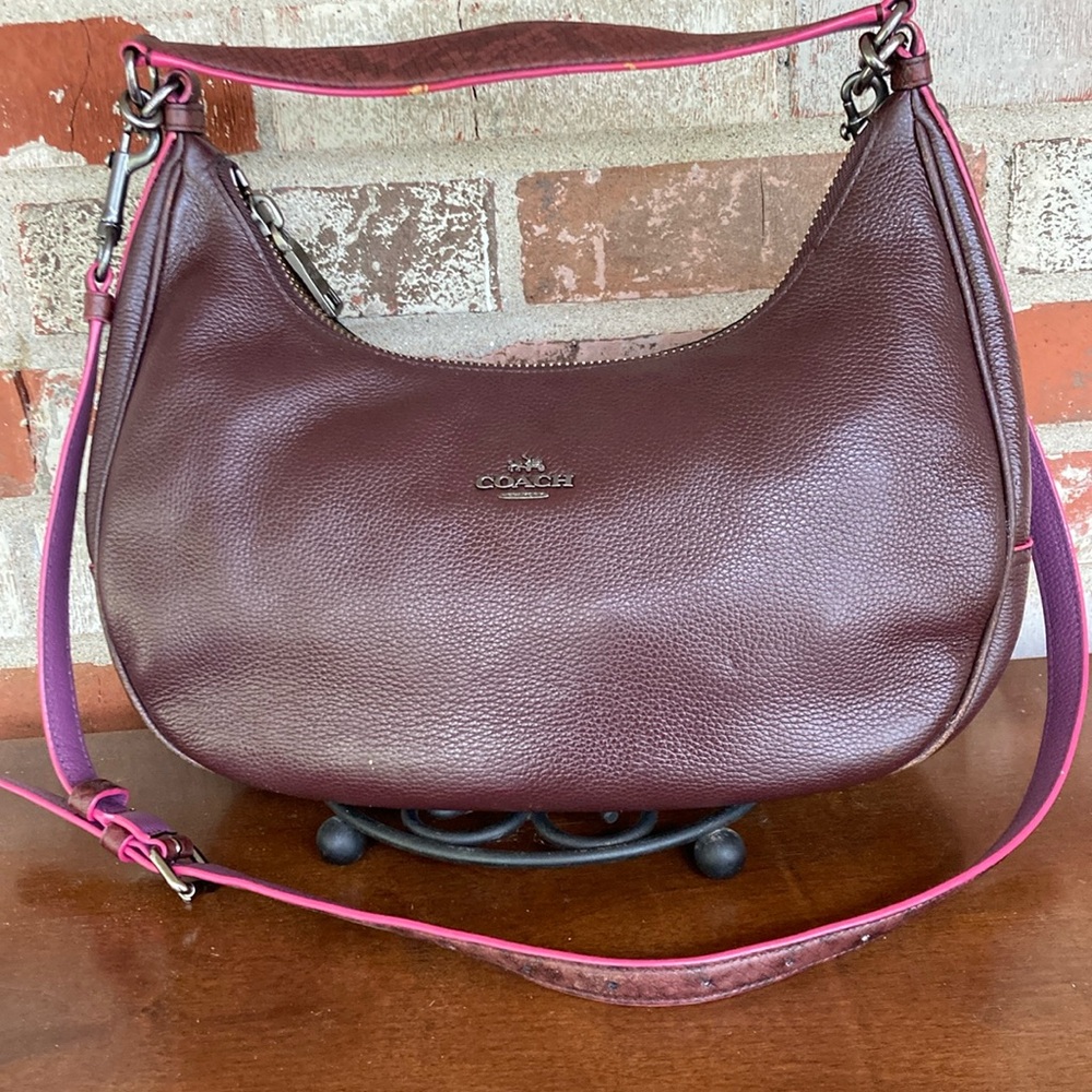 Coach Exotic Trim East/West Harley Hobo Bag F20917 QB/Oxblood Multi